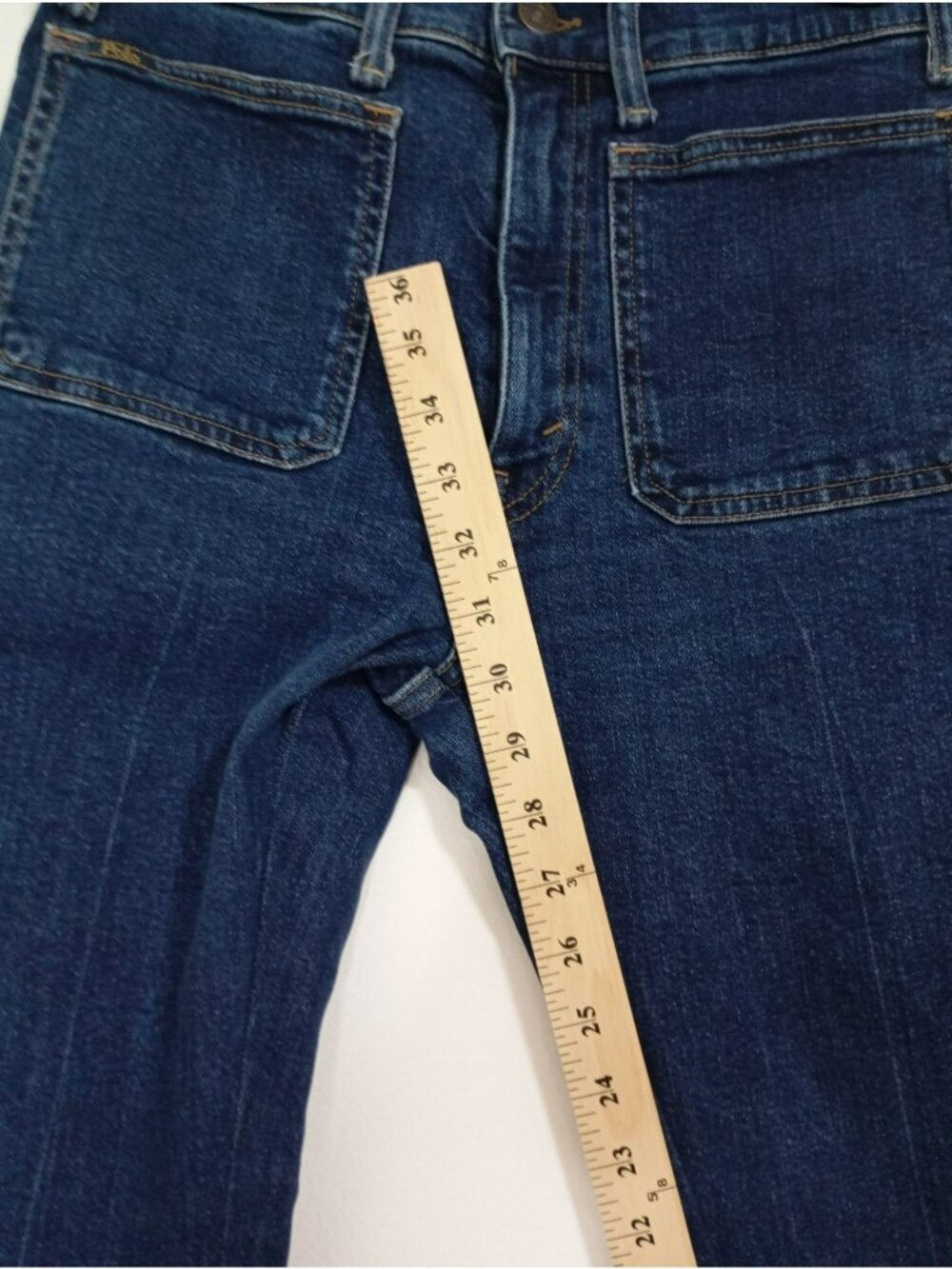 Polo Ralph Lauren High Rise Blue Denim Jeans Patch Pockets Flared Leg - Size 28 - Picture 9 of 13